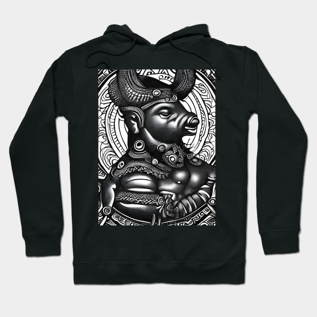 Black and white drawing of Cow God Hoodie by animegirlnft